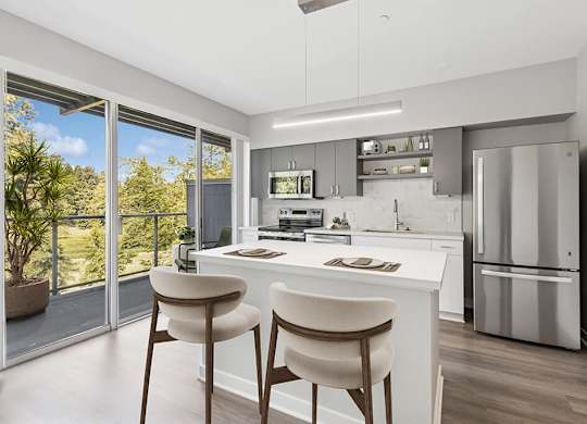Kitchen island at Riverpark Apartments in Redmond WA