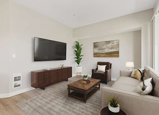 Renovated living room at Riverpark Apartments in Redmond WA