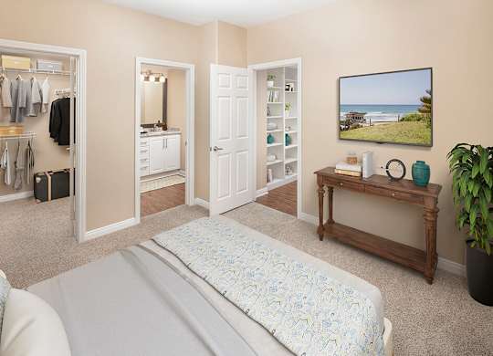 Townhome bedroom at Cresterra Apartments in San Marcos CA