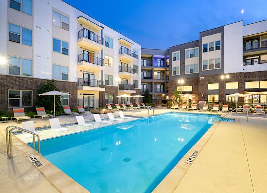 Swimming Pool at Dusk at Verge Apartments in Atlanta GA