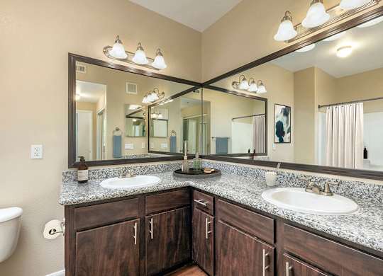 Traditional finish bathroom at Campana Crown Valley Apartments in Mission Viejo CA