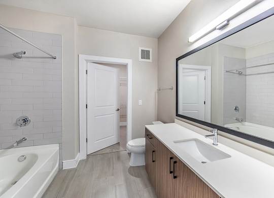 Bathroom in Bourbon design scheme at Luca Apartments in Austin TX