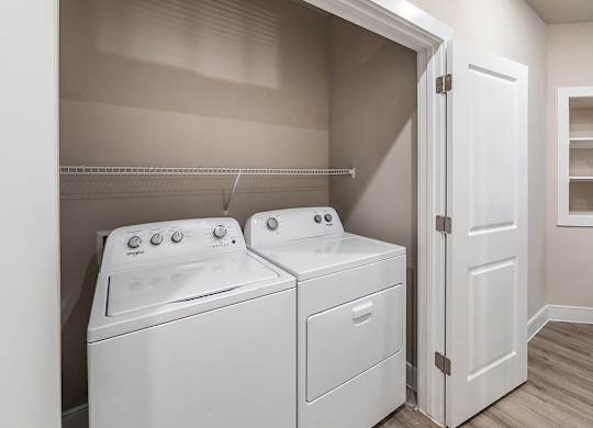 Vacant Bourbon Design Package Washer Dryer at Luca Apartments in Austin TX