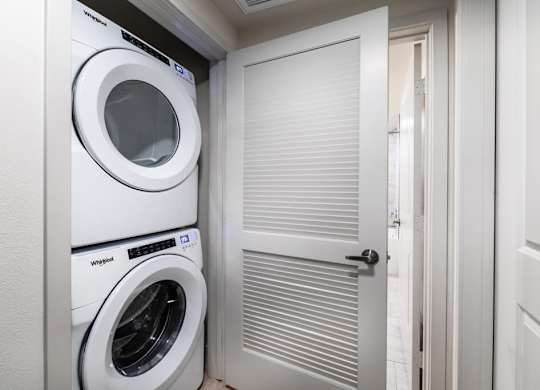 Stacked washer and dryer at Bevel Apartments in San Diego CA