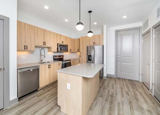 Kitchen in latte design at Cala Apartments in Austin TX