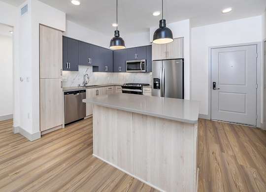 Kitchen island at The Wylden Apartments in Los Angeles CA