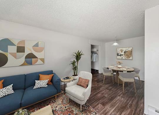 Living room and dining room at Ridgemoor Apartment Homes in Lakewood CO