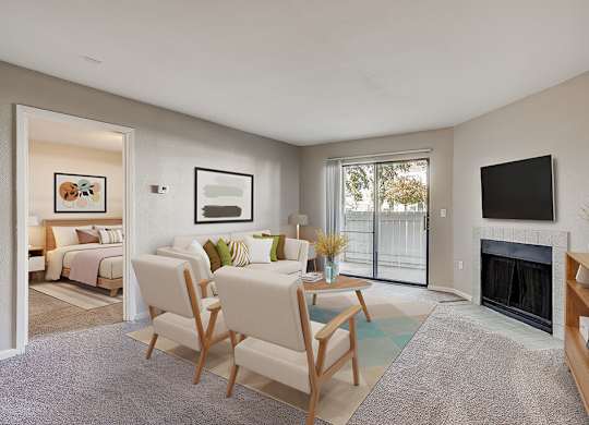 Virtually Staged Model Living Room at Sienna at Cherry Creek Apartments in Denver CO