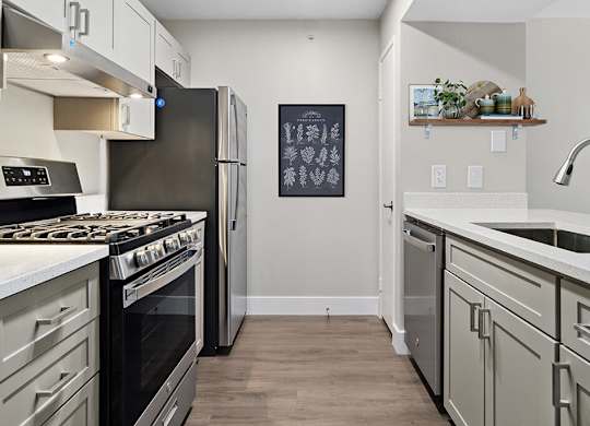 Renovated kitchen at Deerwood Apartments in Corona CA