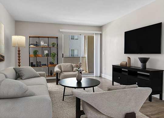Renovated living room at Deerwood Apartments in Corona CA