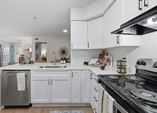 White shaker cabinets at Chroma Park Apartments in Austell GA
