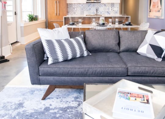 Living Room with a Grey Couch at Fourteen56, Detroit, MI