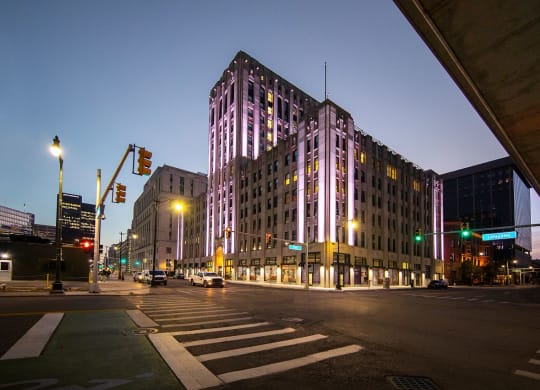 Building night lights at The Press/321, Detroit