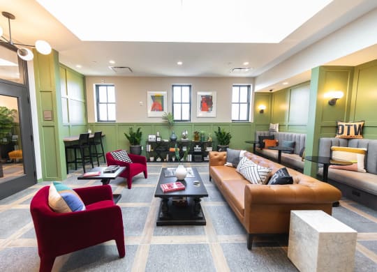 Living room interior at The Press/321, Detroit, MI, 48226
