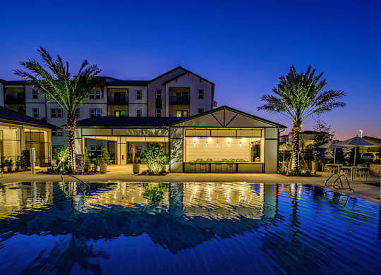 Pool View In Night at Altis Grand Lake Willis, Orlando, 32821