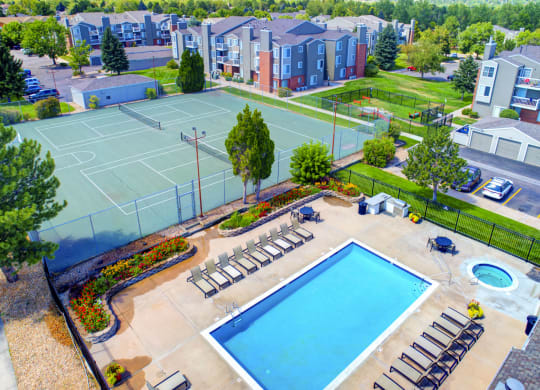 Aerial View of Pool and tennis courts