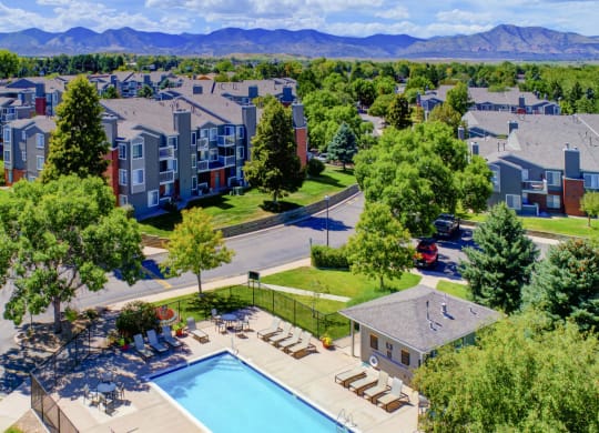 Aerial View Pool and rocky mountains