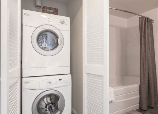 a washer and dryer in a bathroom at The Millennium, Arlington, VA, 22202