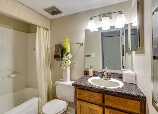 a bathroom with a sink toilet and a mirror
