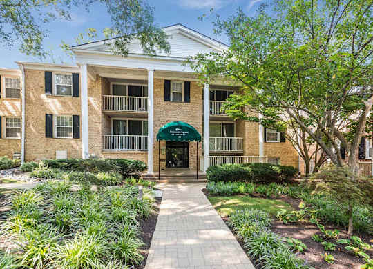 Apartment building with green awning