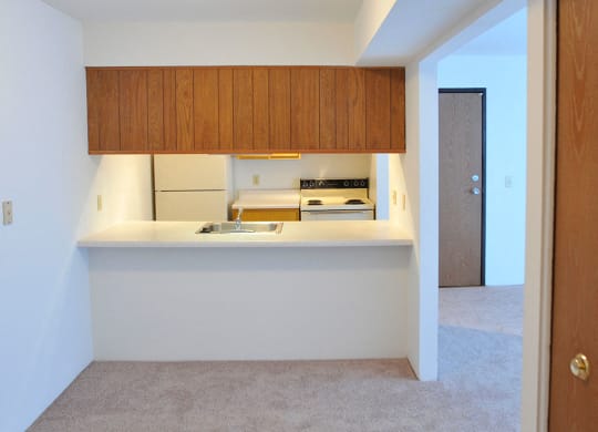 Kitchen with Breakfast Bar at Charter Oaks Apartments, Michigan