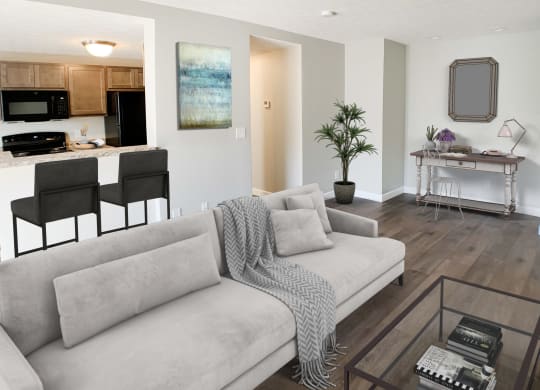 Living Room With Kitchen at Woodhills Apartments, West Carrollton, 45449