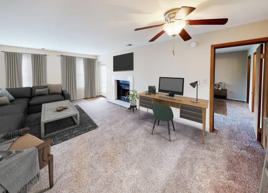 Living Room at Woodhills Apartments, West Carrollton, OH