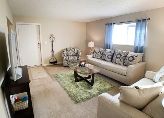 Living room with couch and television at Oakwood Apartments, Kentucky, 41042