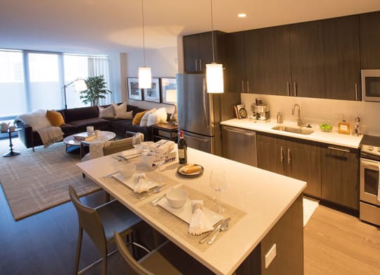 Fully Equipped Kitchens And Dining at The Benjamin Seaport Residences, Massachusetts, 02210