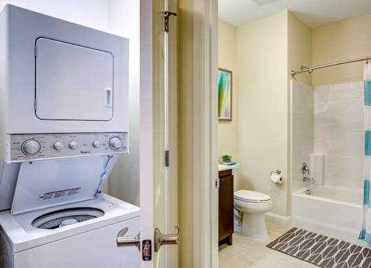 Model apartment with in home washer and dryer, large bathrooms