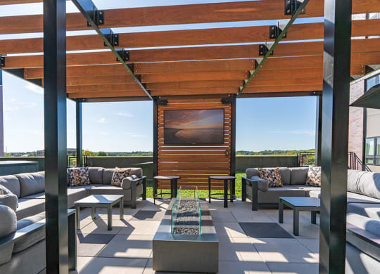 Large Rooftop Pergola with Fire Table and TV