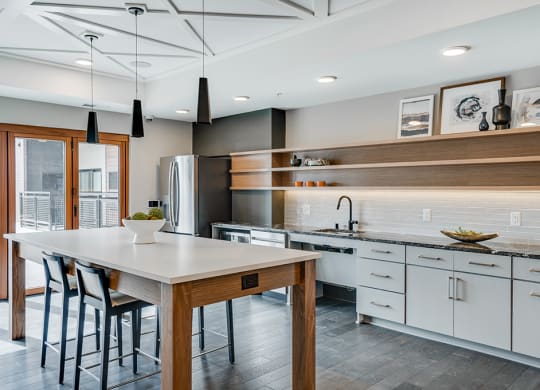 Expansive Community Room Kitchen and Island