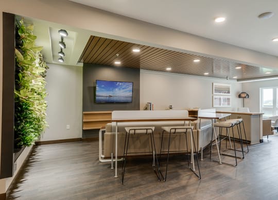 High Top Tables and TV in the Co-Working Space
