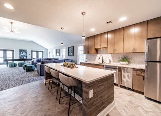 Full kitchen in clubhouse at Governor Square Apartments, Indiana