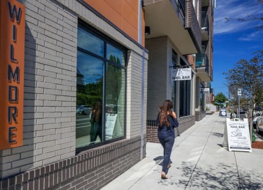 The Wilmore storefront with pedestrian