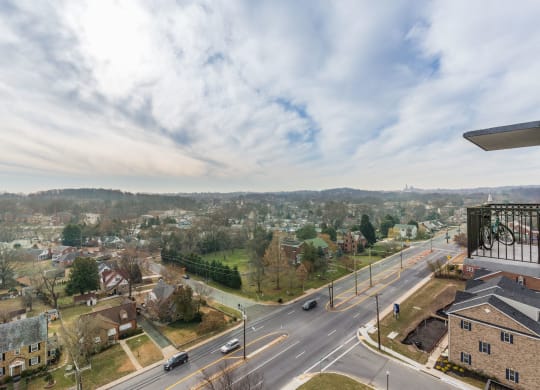 the view from the top of a building overlooking a city street and a bridge at Avondale Overlook, Hyattsville