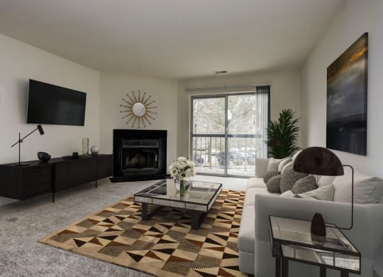 a living room with a couch and a coffee table