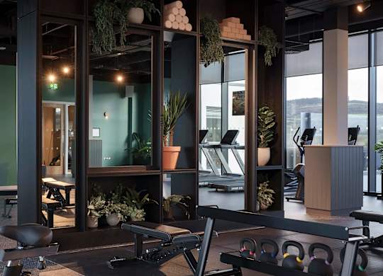 A gym with a variety of equipment including weights and exercise machines. at Cherrywood Apartments, D18 VY3V
