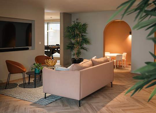 A living room with a couch, chairs, and a television at Cherrywood Apartments, D18 VY3V