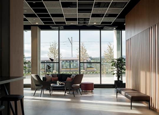 A modern waiting area with a view of the outdoors at Cherrywood Apartments, D18 VY3V, DUBLIN 18