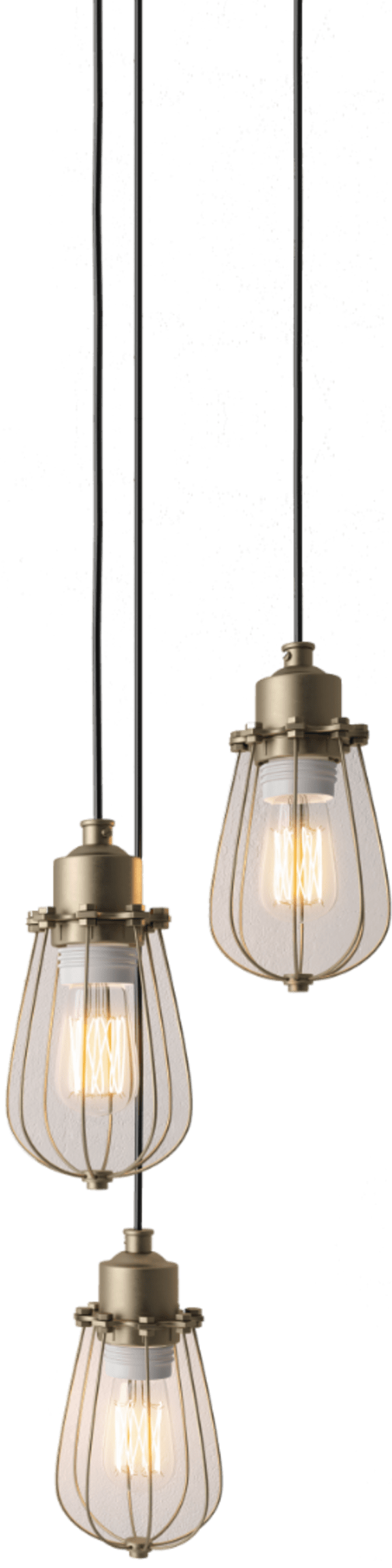 Three hanging light fixtures with a warm glow. at Society 62 Apartments, Portland 97213