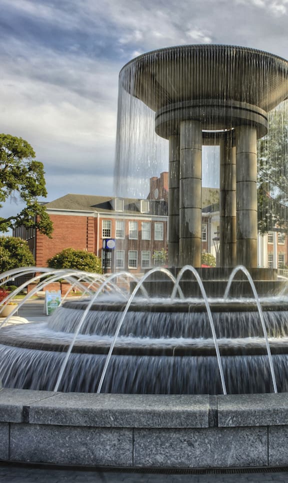a fountain in the middle of a park