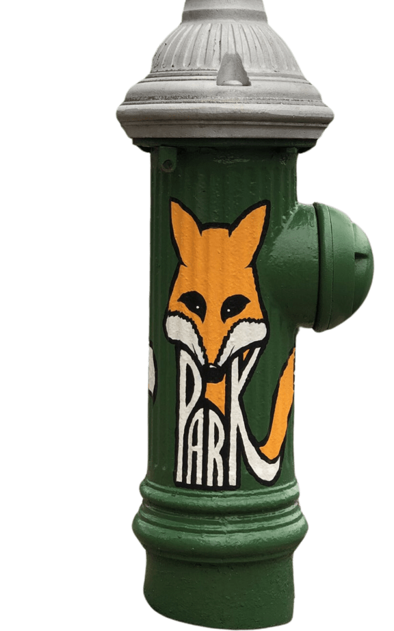 a fire hydrant with a fox painted on it