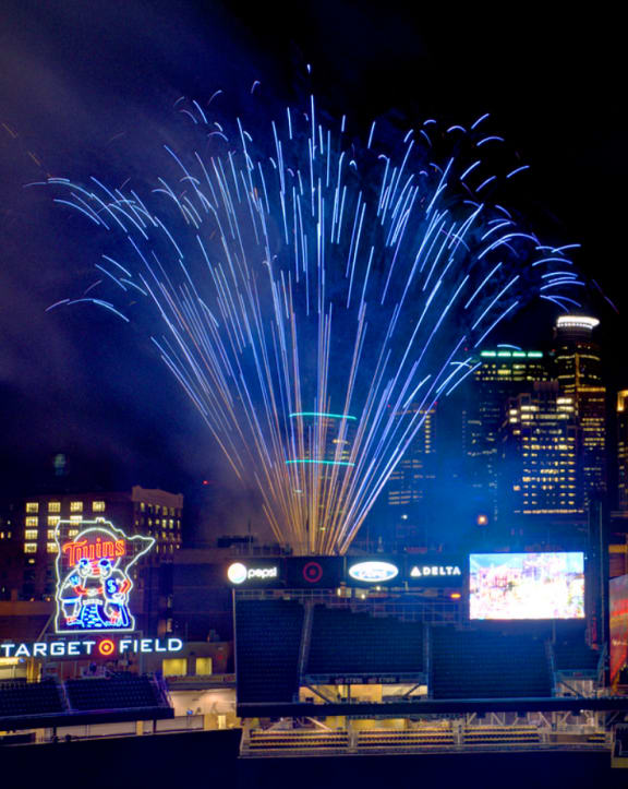 a fireworks display over the city