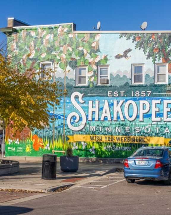 A wall mural on a building in Shakopee, Minnesota.