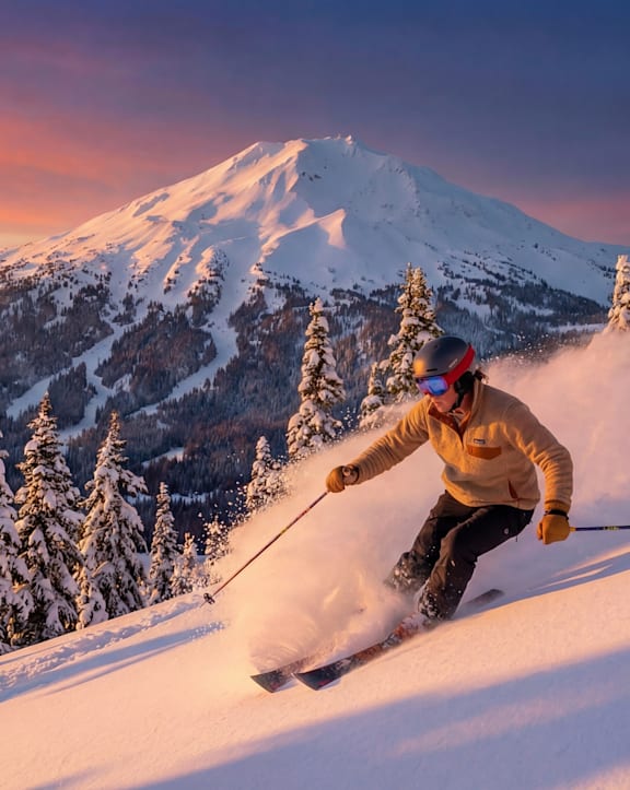 A skier is skiing down a snowy mountain.