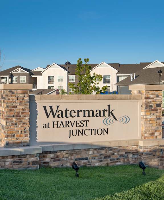 Property signage at Watermark at Harvest Junction, Colorado
