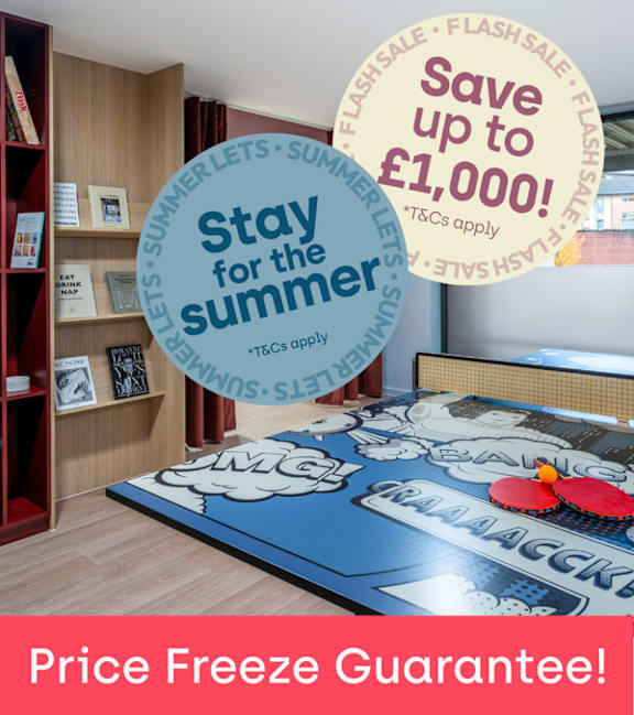 A room with a bed and a sign offering a £1,500 holiday voucher.