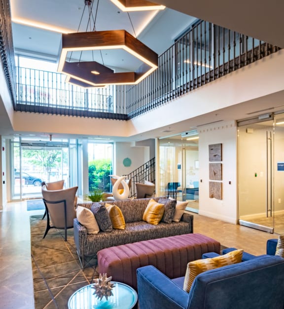 a living room with couches and a table