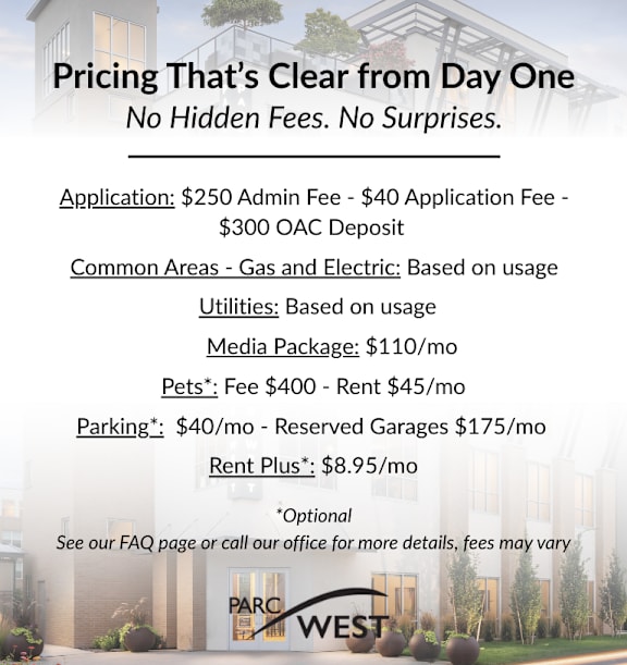 Parc West Transparent Pricing